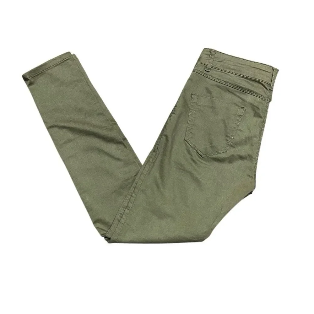 ZARA Basic Olive Green Skinny Jeans Size 38 Zipped Hem Pockets Mid Rise Denim